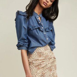 Veronica Beard - Tes Chambray Button-Down Top - Medium Indigo, size 10